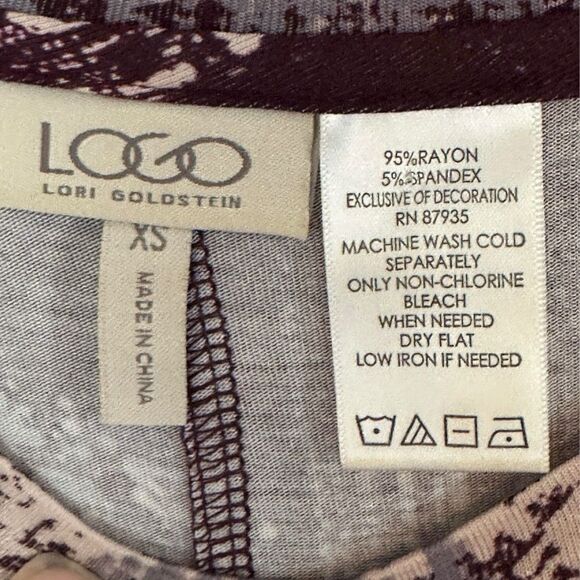 Logo By Lori Goldstein Long Sleeve Lace Hem Tunic Top Purple Gray Abstract XS - Picture 4 of 7